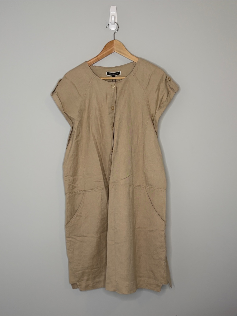 Melanie Lyne Relaxed Cap Sleeve Mini Dress in Tan Linen Blend Capsule Summer